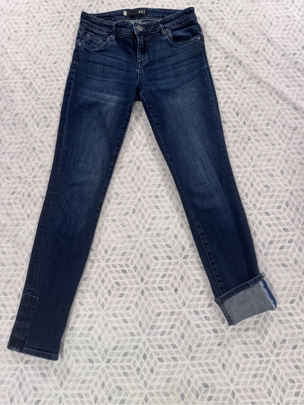 KUT From The Kloth Catherine Boyfriend Jeans Cuffed Hem Stretch Denim Size 0